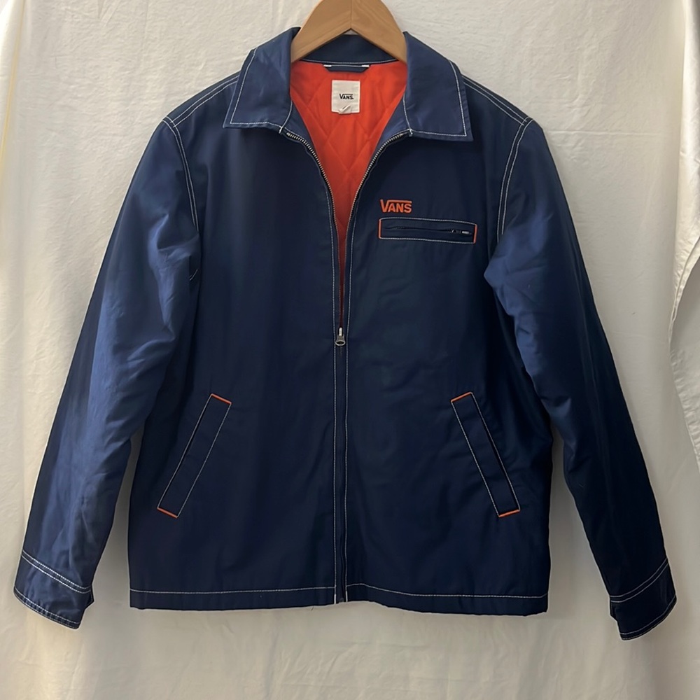 Vans Pro Stitched Station Jacket Size S Navy Blue Quilted Orange Lining Workwear